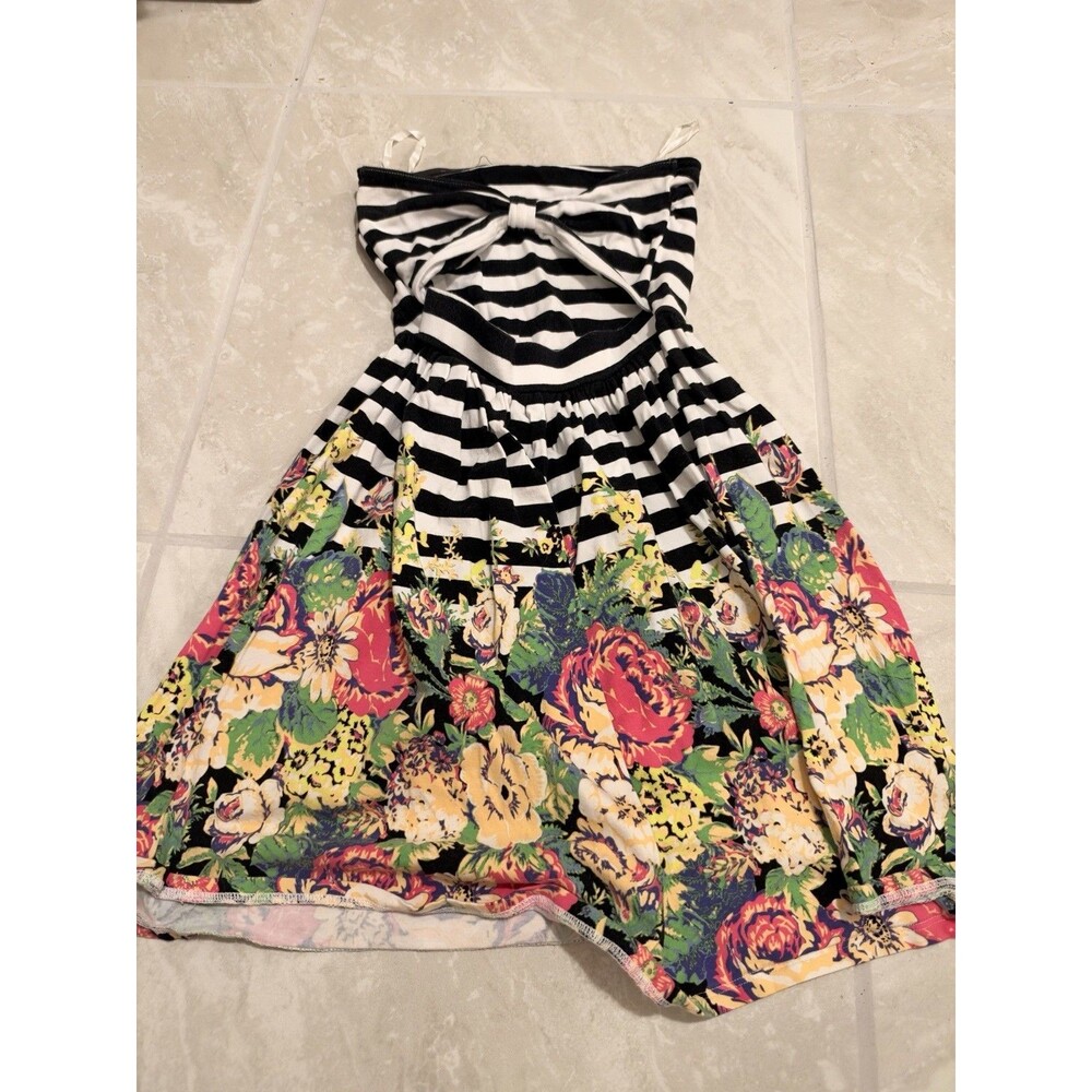 Kimchi Blue Urban Outfitters Sz S Strapless Mini Dress Black Stripes Floral